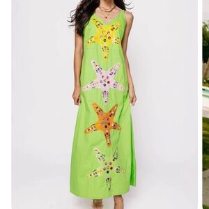 Queen of Sparkles lime green maxi with colorful, fun and embellished starfish!